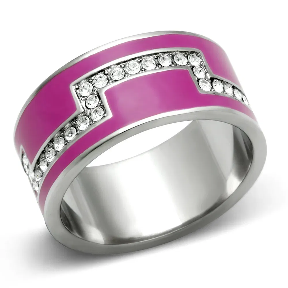 TK244 - High polished (no plating) Stainless Steel Ring with Top Grade Crystal in Clear - Grocery