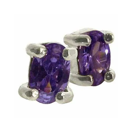 Sterling Silver Amethyst CZ Oval Stud Earrings - Grocery