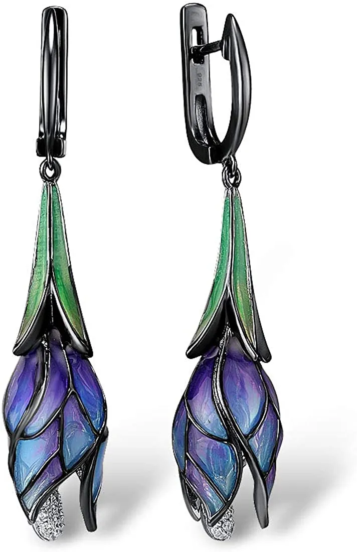 Santuzza Sterling Silver Enamel Tulip Earrings for Women - Grocery