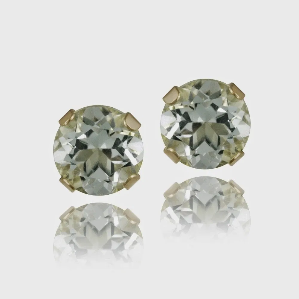 14K Yellow Gold 4/5ct Green Amethyst Stud Earrings, 5mm - Grocery