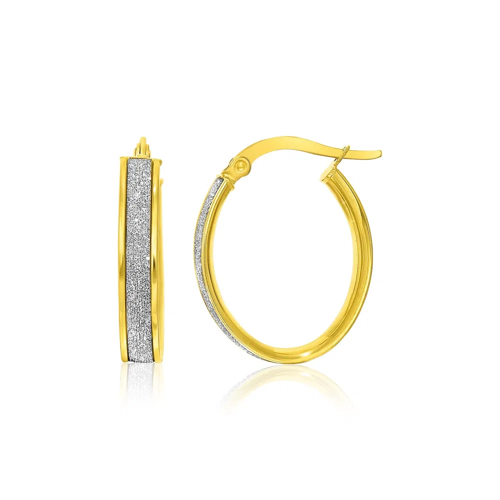 14k Two-Tone Gold Glitter Center Oval Hoop Earrings(4x15mm) - Grocery