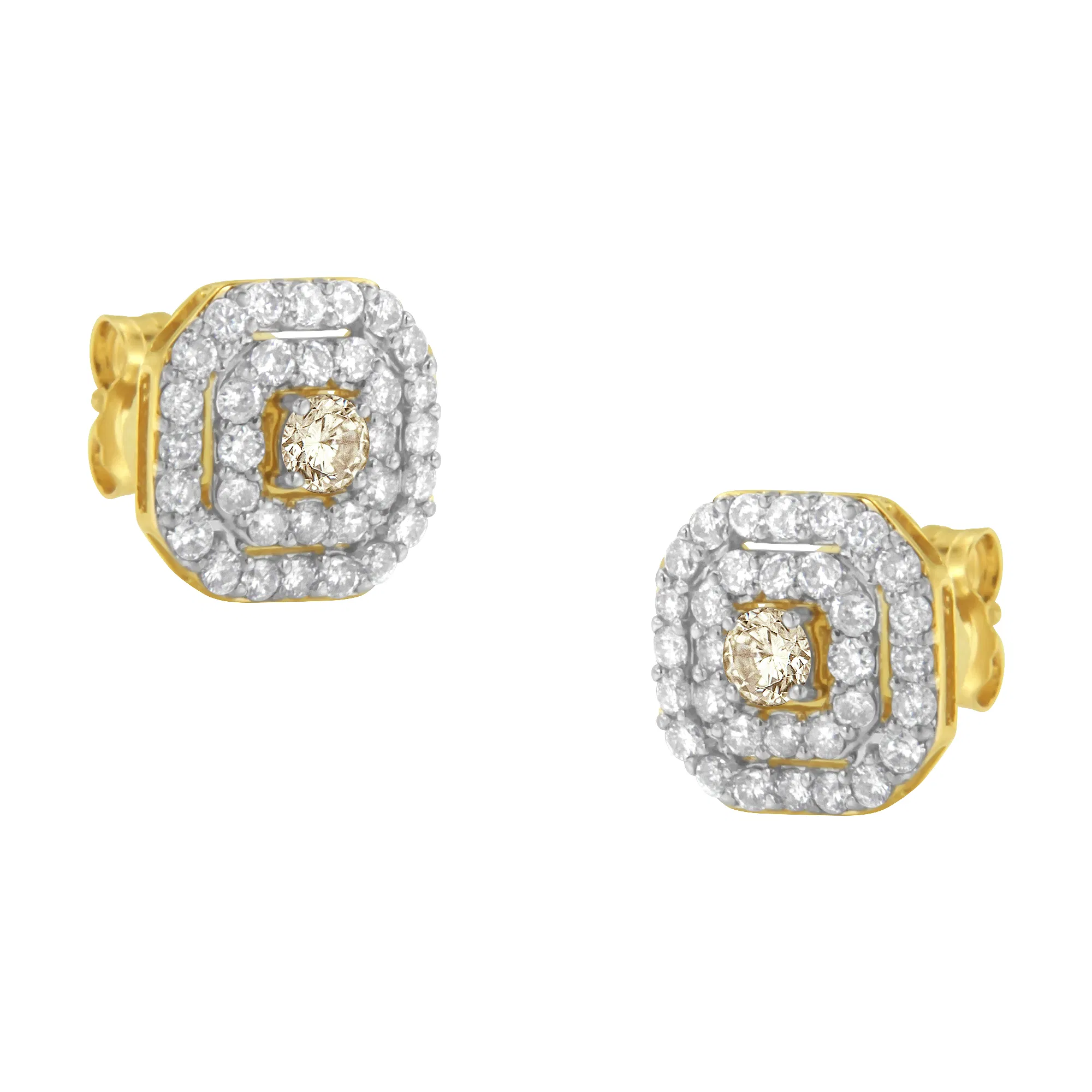 2 Micron 10KT Yellow Gold Plated Sterling Silver Diamond Square Stud Earrings (1 cttw, J-K Color, I2-I3 Clarity) - Grocery