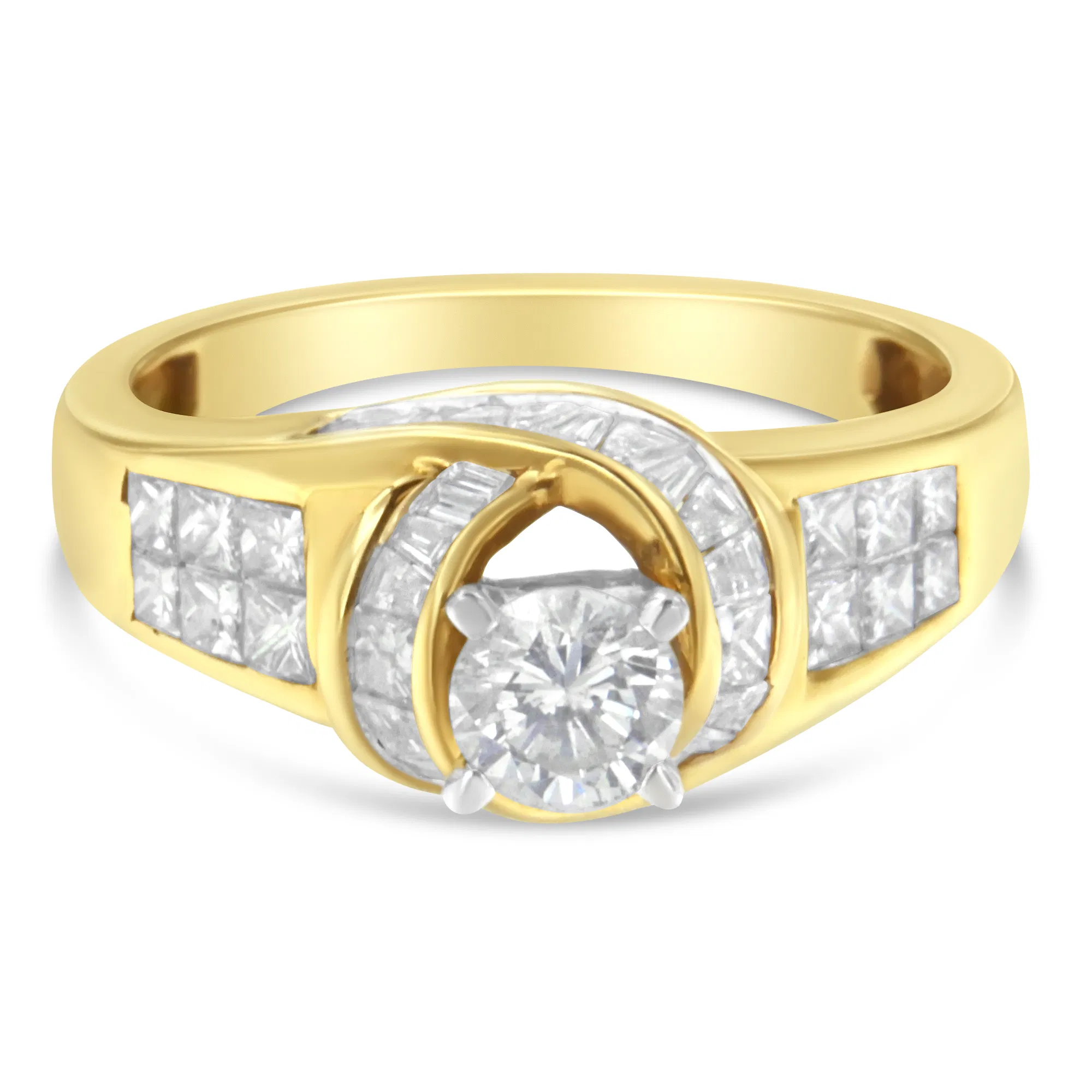 14K Two-Toned Gold Round, Baguette and Princess Cut Diamond Ring (1 1/8 Cttw, H-I Color, SI2-I1 Clarity) - Grocery