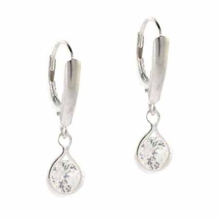Sterling Silver CZ Dangle Leverback Earrings - Grocery