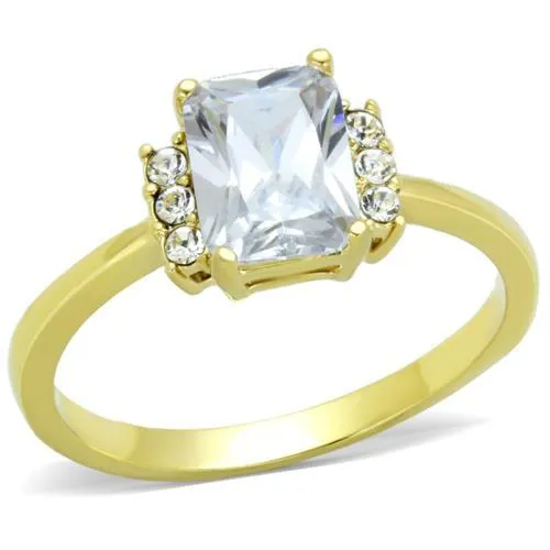 TK1876 - IP Gold(Ion Plating) Stainless Steel Ring with AAA Grade CZ in Clear - Grocery