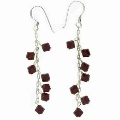 Sterling Silver Dark Red Swarovski Elements Dangle Earrings - Grocery
