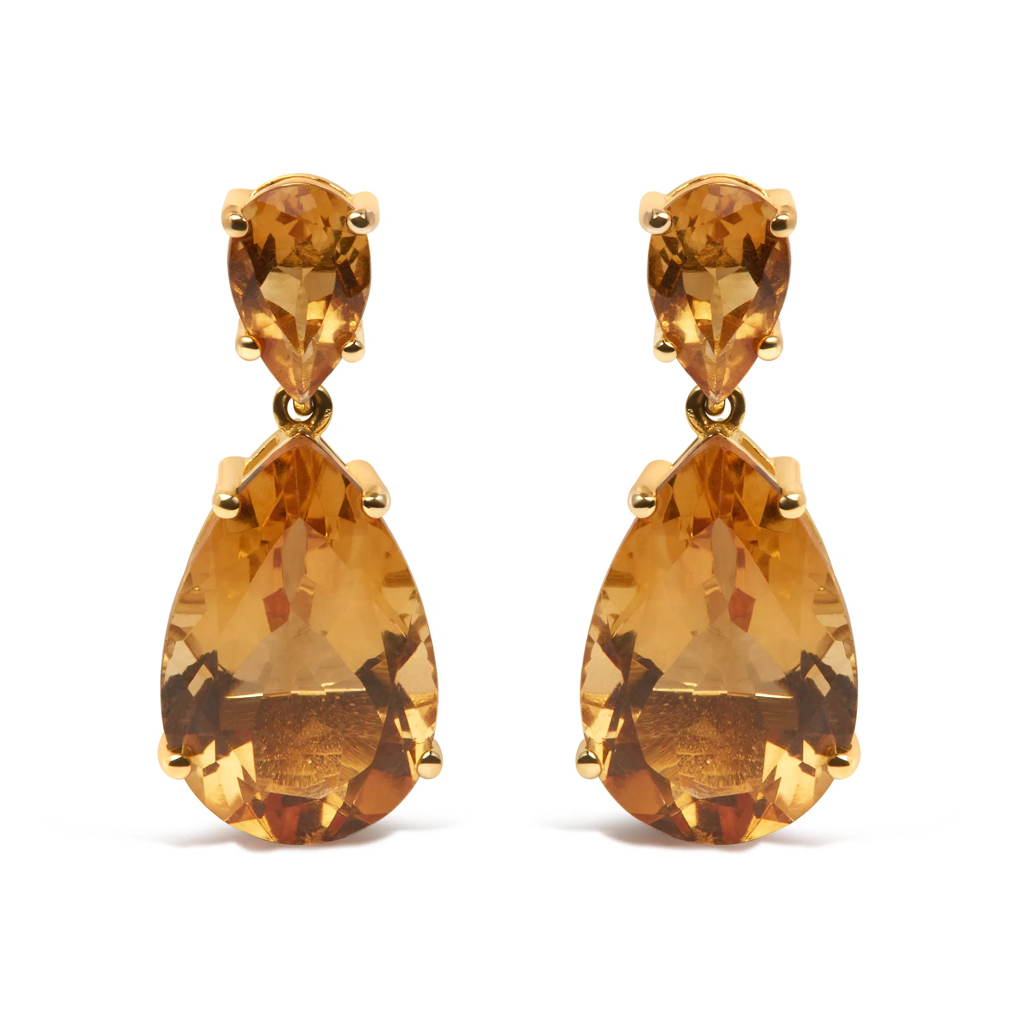10K Yellow Gold Plated .925 Sterling Silver 12 1/3 Cttw Pear Shaped Orange Citrine Dangle Double Drop Stud Earring - Grocery