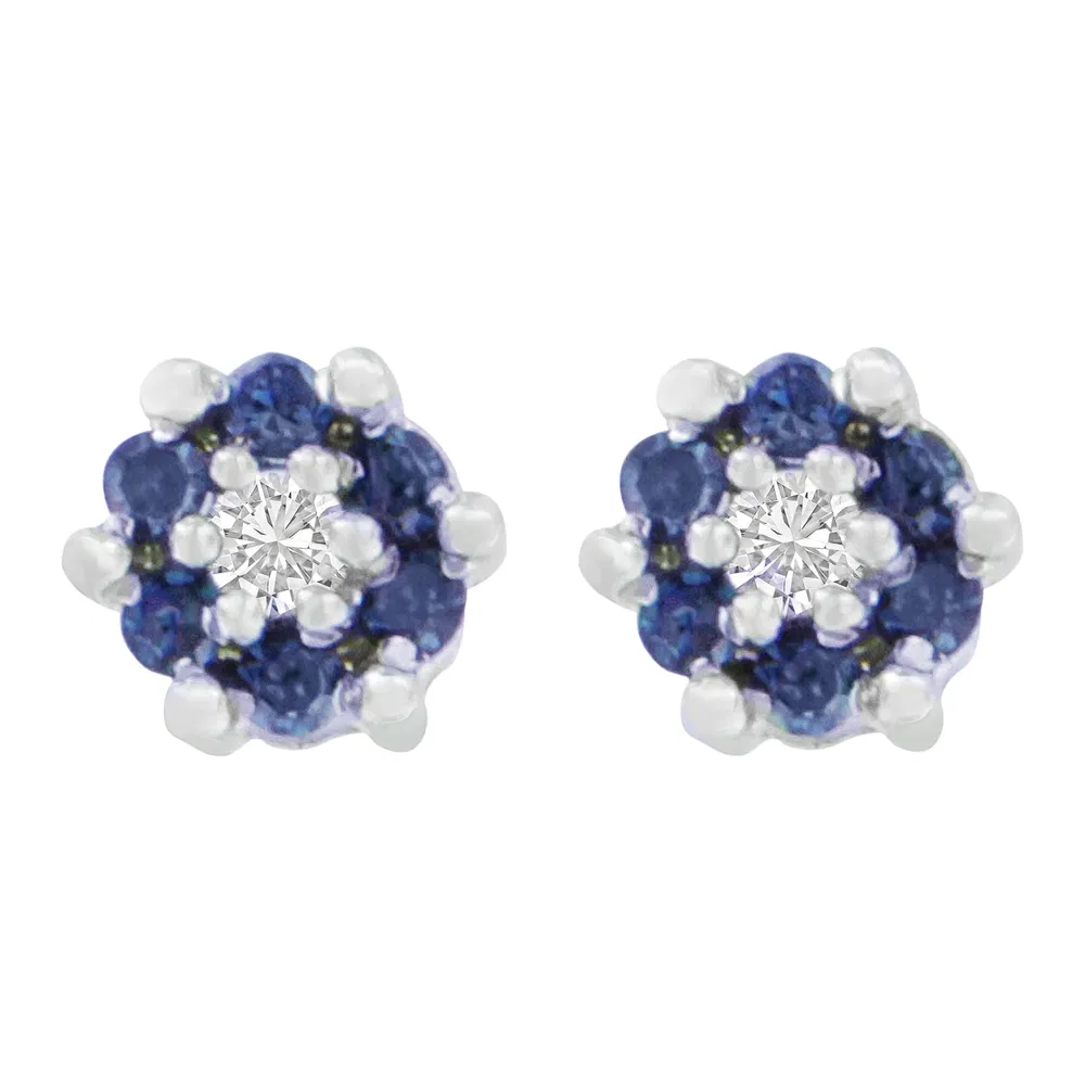 14K White Gold 1/4 cttw Round and Treated Blue Cut Diamond Earrings (I-J, I1-I2) - Grocery