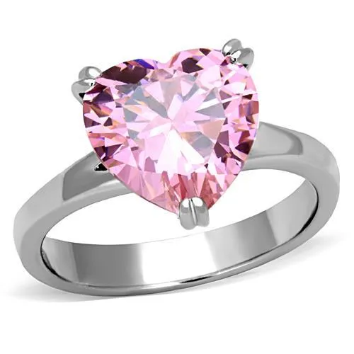 TK1513 - High polished (no plating) Stainless Steel Ring with AAA Grade CZ in Rose - Grocery