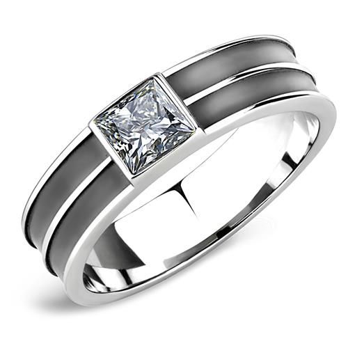 LOA1341 - High polished (no plating) Stainless Steel Ring with Top Grade Crystal in Black Diamond - Grocery