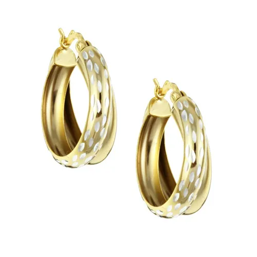 18K Gold over Sterling Silver Double Hoop Diamond-cut Earrings - Grocery