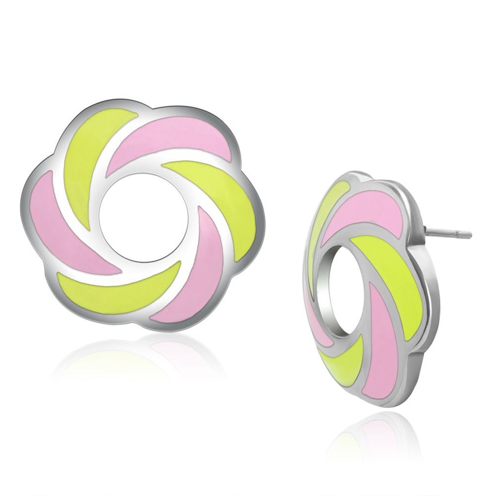 TK904 - High polished (no plating) Stainless Steel Earrings with Epoxy in Multi Color - Grocery