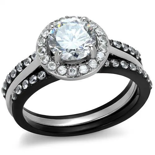 TK2620 - Two-Tone IP Black (Ion Plating) Stainless Steel Ring with AAA Grade CZ in Clear - Grocery