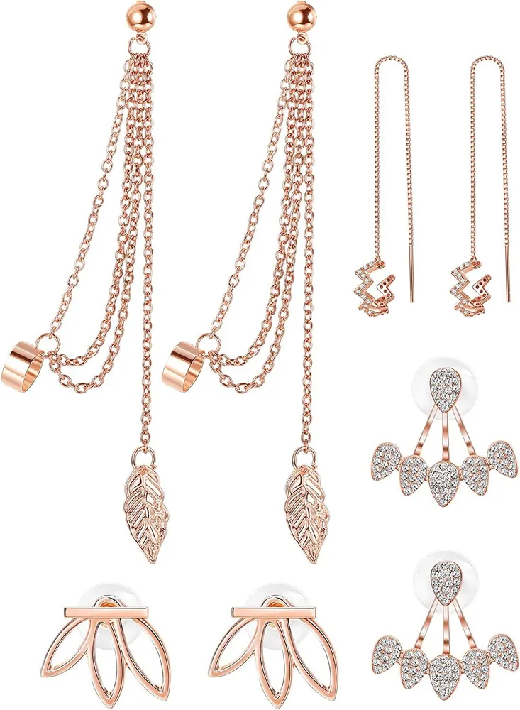 4 Pairs Lotus Flower Earrings for Women Tassel Threader Dangle Earrings Set - Grocery