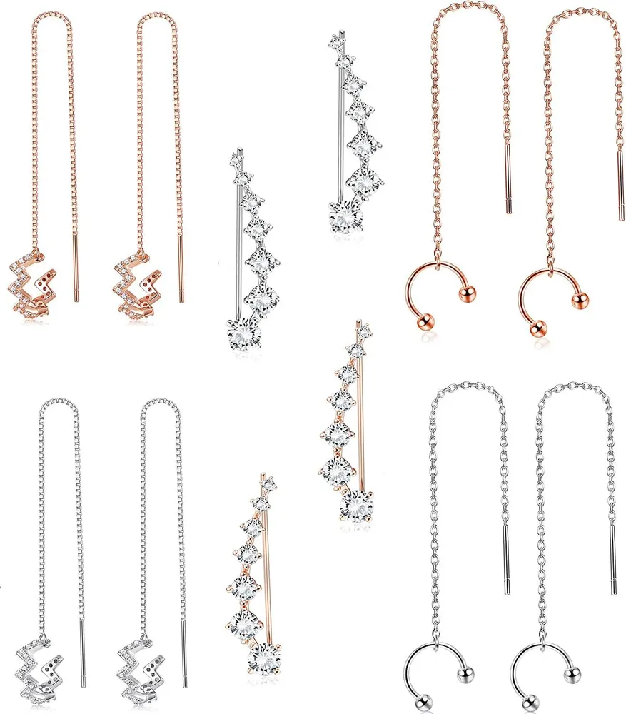 Ear Cuffs Earrings for Women rap Tassel Hoop Climber Wave Cuff Earrings Crawler Threader Earrings Set - Grocery