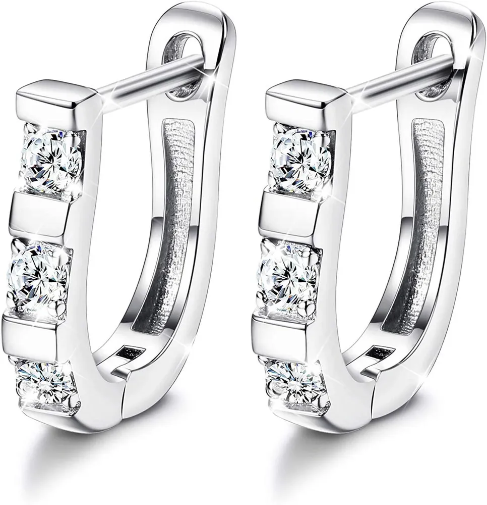 925 Sterling Silver Dainty Huggie Earrings for Women Sets With Zirconia U Shaped Small Hoop Earrings for Sensitive Ears - Grocery