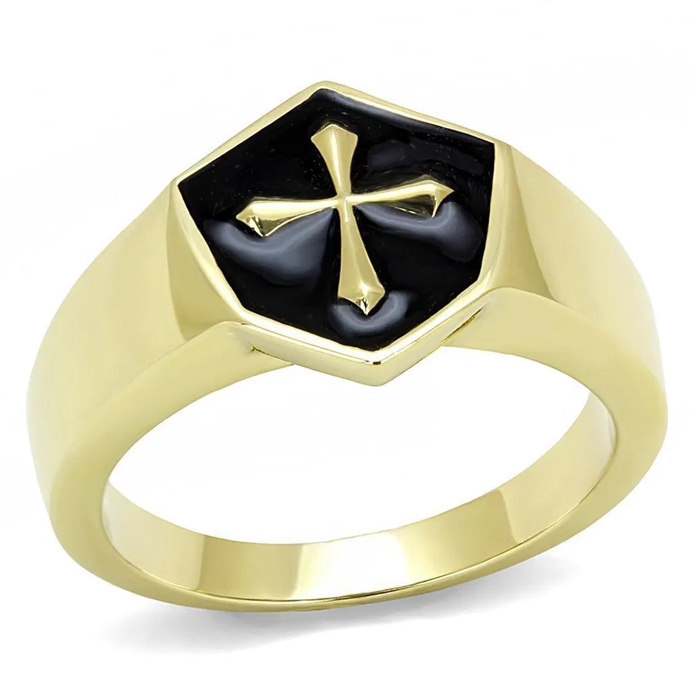 TK3268 - IP Gold(Ion Plating) Stainless Steel Ring with Epoxy in Jet - Grocery