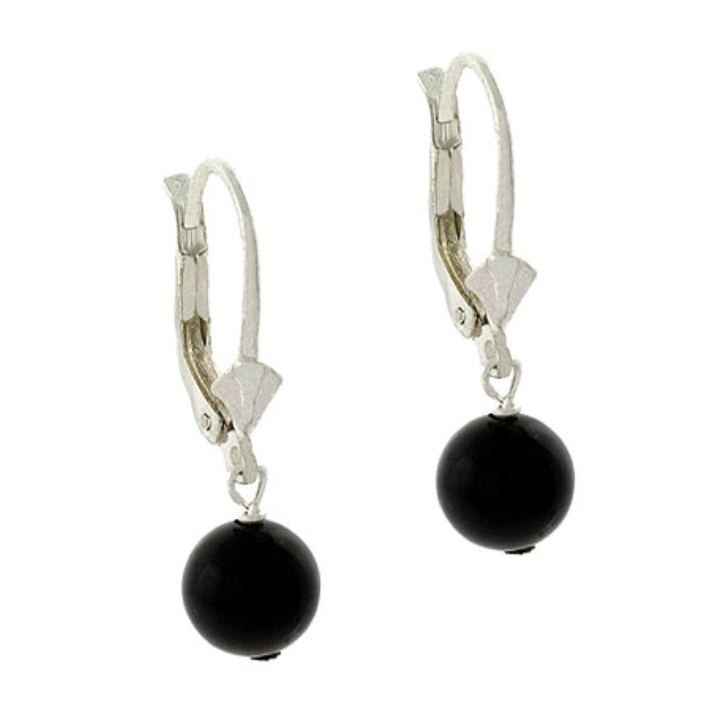 Sterling Silver Genuine Onyx Leverback Earrings - Grocery