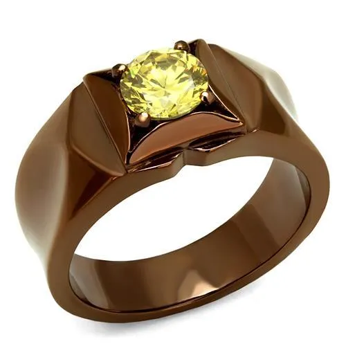 TK2773 - IP Coffee light Stainless Steel Ring with AAA Grade CZ in Topaz - Grocery