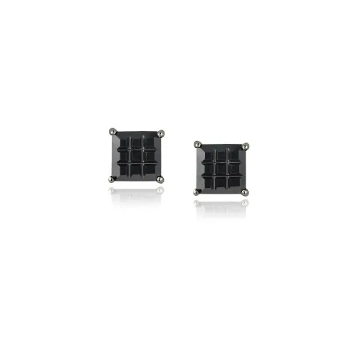 Sterling Silver Black Rhodium Overlay Black CZ Checkerboard 5mm Stud Earrings - Grocery