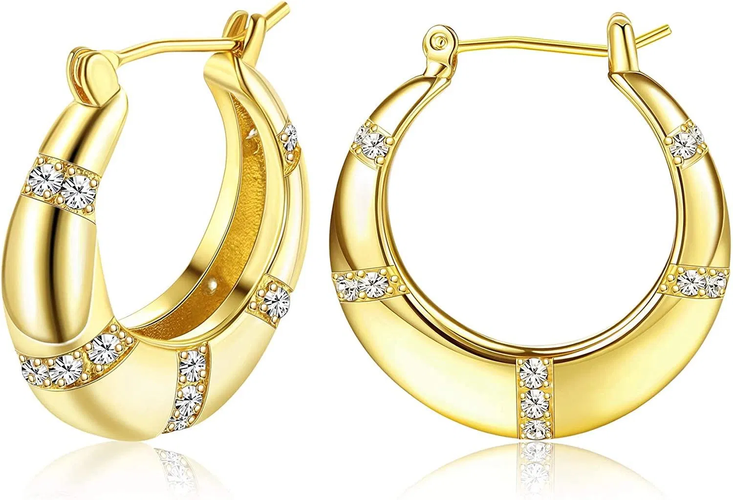 14K Gold Plated Cubic Zirconia Chunky Hoop Earrings for Women CZ Small Thick Hoop Piercing Earrings Gift - Grocery