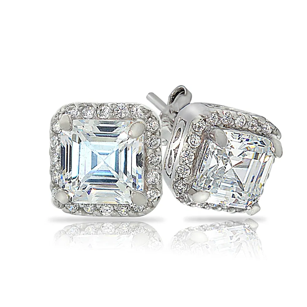 Sterling Silver 3ct Asscher-Cut CZ Stud Earrings - Grocery