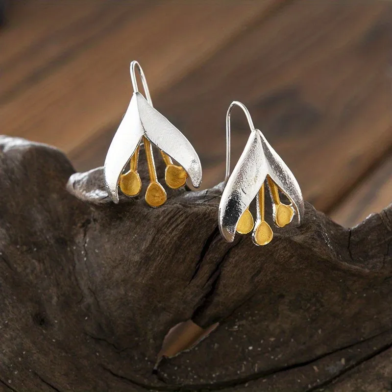 Simple Flower Earrings Retro Orchid Earhook Silver Color Separation Flower Earrings - Grocery