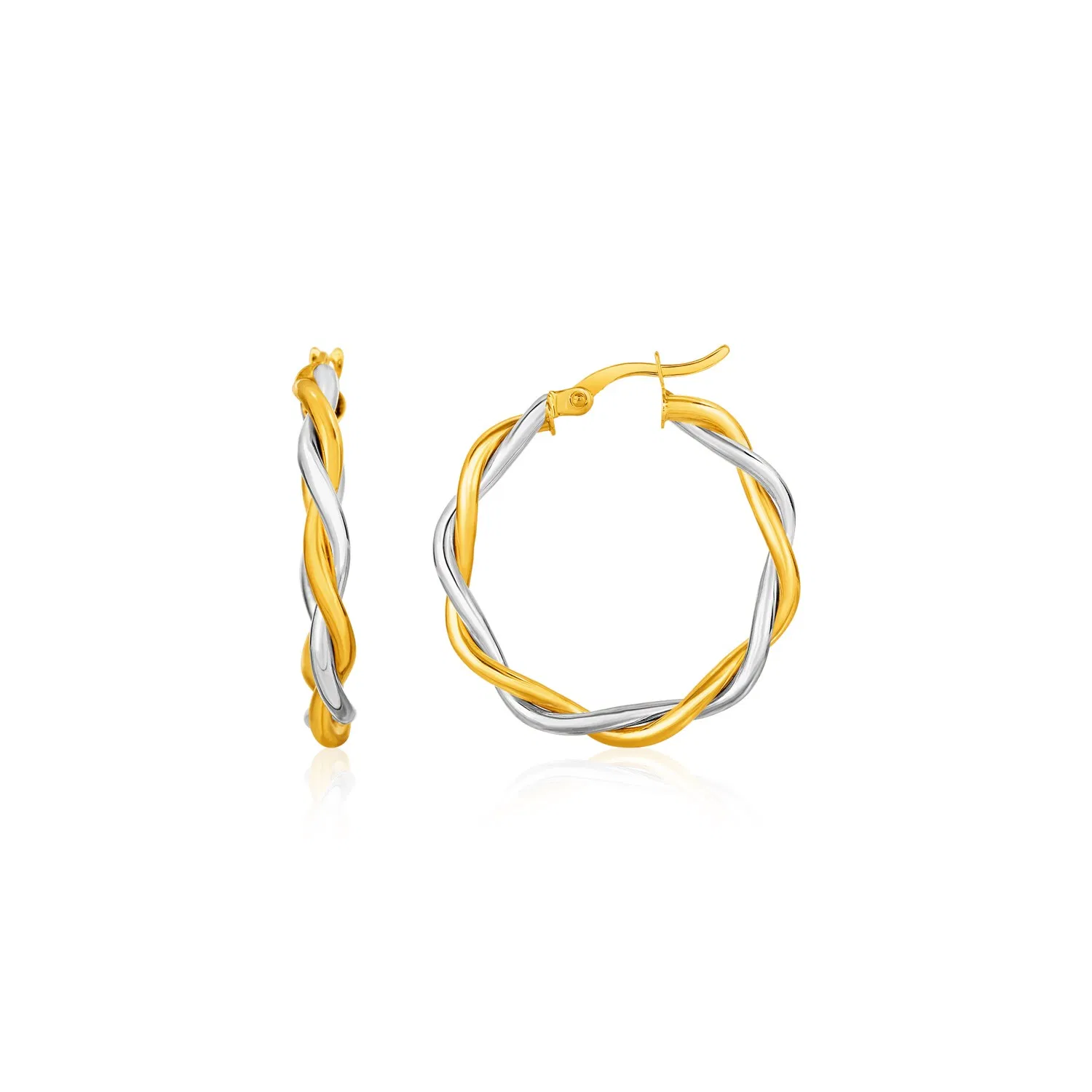 Two-Tone Twisted Wire Round Hoop Earrings in 10k Yellow and White Gold(3x15mm) - Grocery