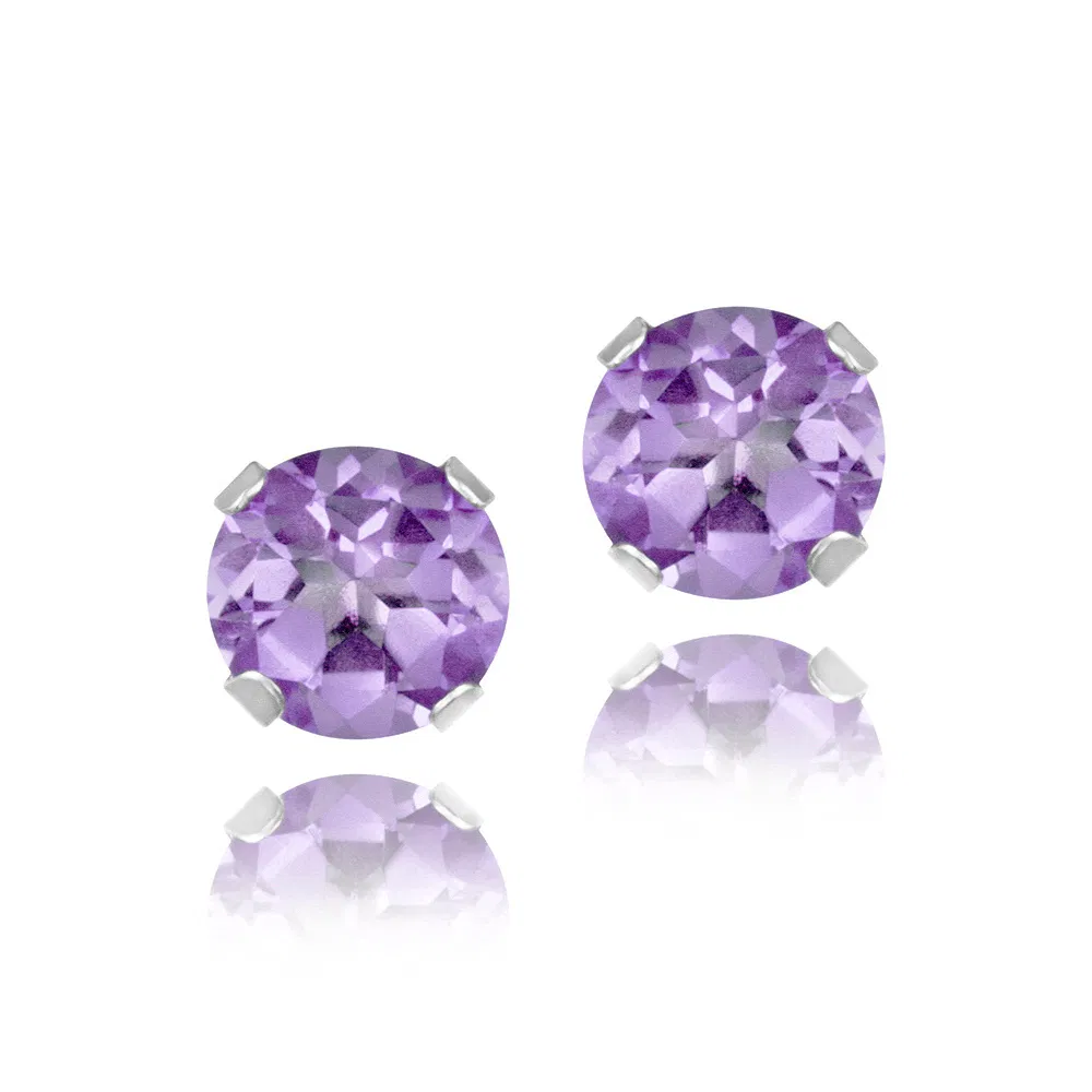 Sterling Silver 1/2ct Purple CZ Stud Earrings, 4mm - Grocery