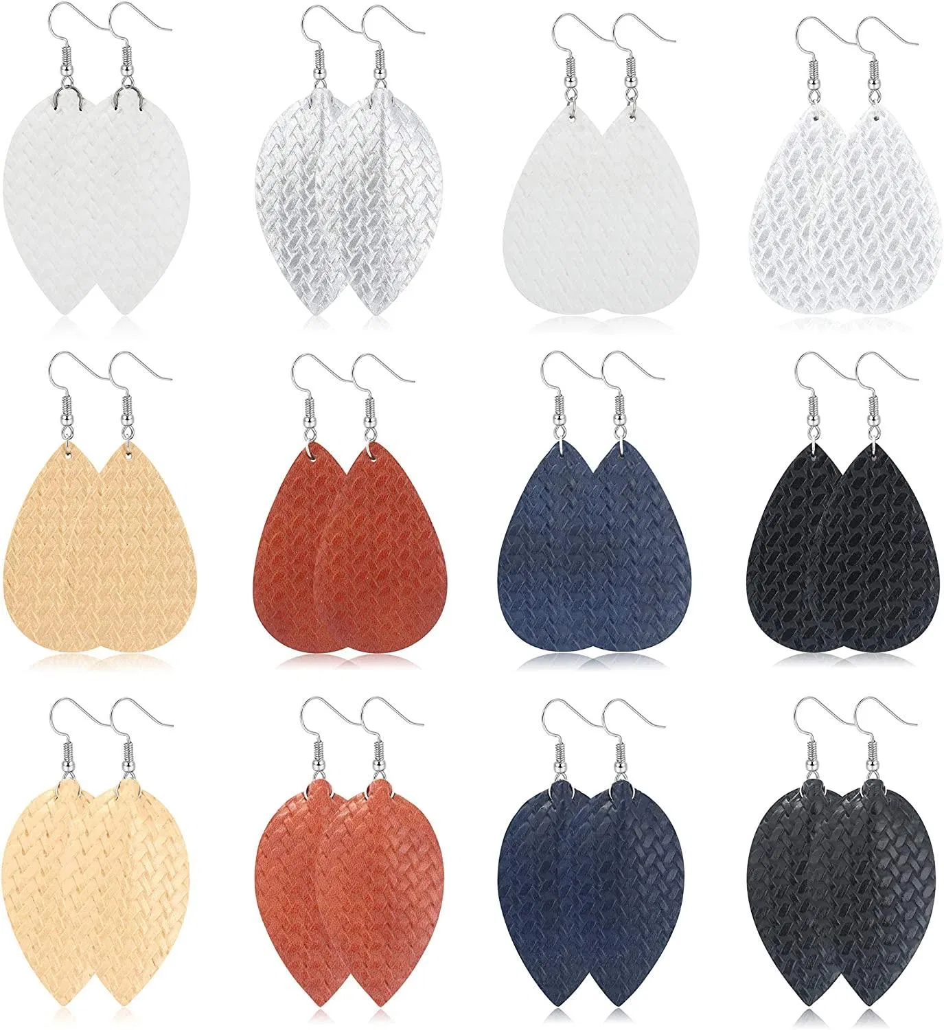12 Pairs Leather Earrings for Women Teardrop Leaf Drop Earrings Lightweight Dangle Earrings Set - Grocery