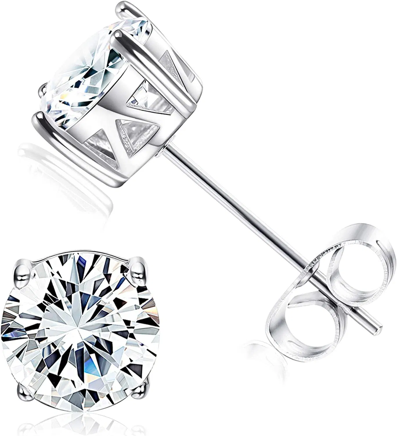 925 Sterling Silver Austria Cubic Zirconia Stud Earrings for Women Triangle Shaped Round-cut 4 Prongs Piercing Hypoallergenic Earrings - Grocery
