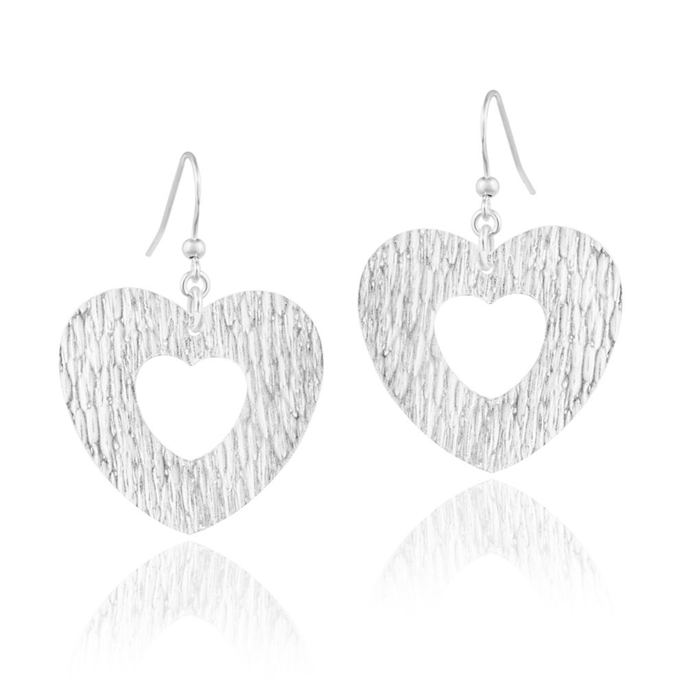 Sterling Silver Hammered Open Heart Dangle Earrings - Grocery
