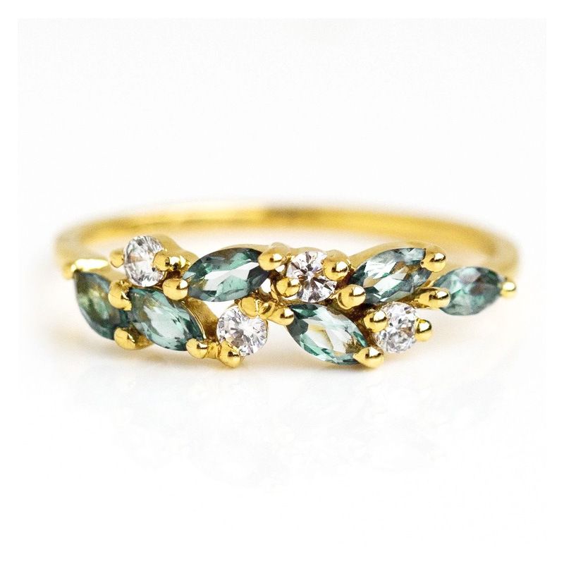 Leaf Promise Ring Inlaid Shiny Zircon 18K Gold Plated Engagement Ring Women's Party / Valentine's Day Gift - Grocery