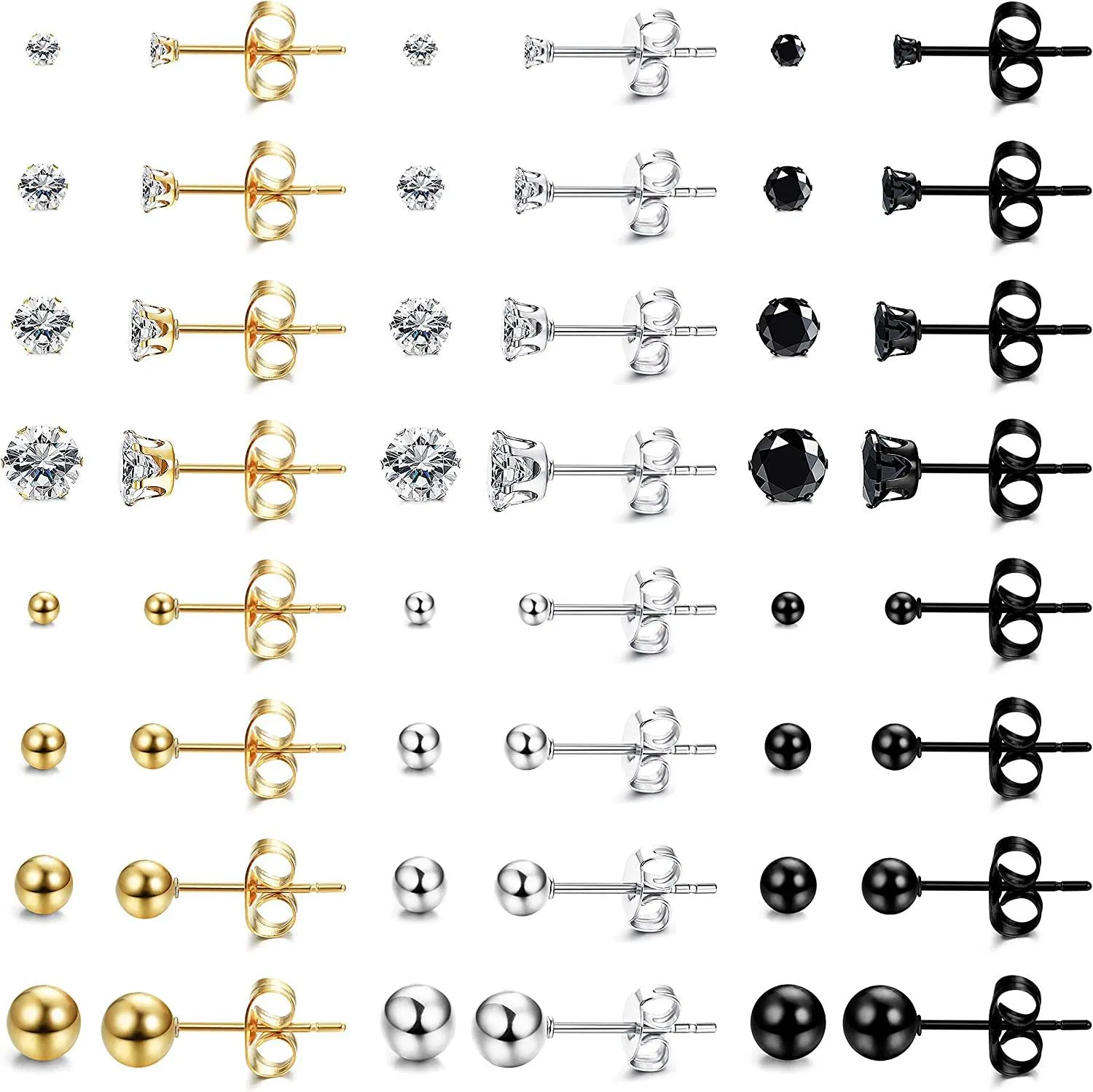 Stud Earrings 316L Surgical Cartilage Piercing 20G Stud Earrings Style Ball Cubic Zirconia Color - Grocery