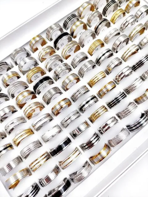 Men's And Women's Stainless Steel Striped Ring Set - Grocery