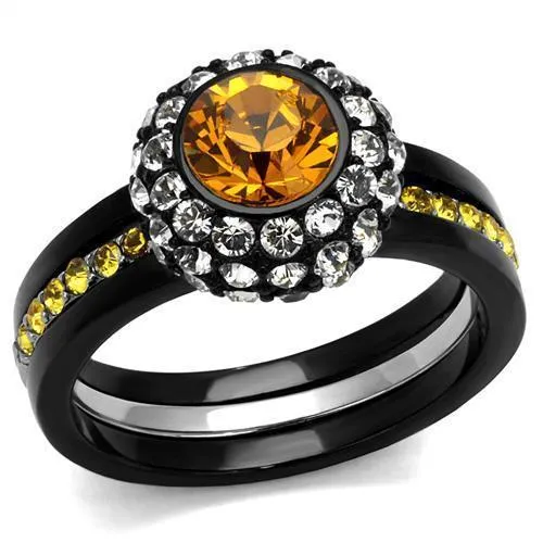 TK2783 - Two-Tone IP Black (Ion Plating) Stainless Steel Ring with Top Grade Crystal in Topaz - Grocery
