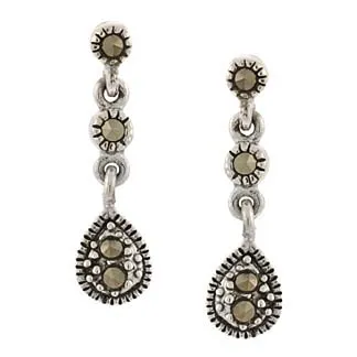 Sterling Silver Marcasite Teardrop Dangle Earrings - Grocery