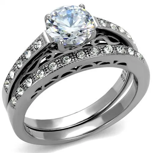TK2477 - High polished (no plating) Stainless Steel Ring with AAA Grade CZ in Clear - Grocery