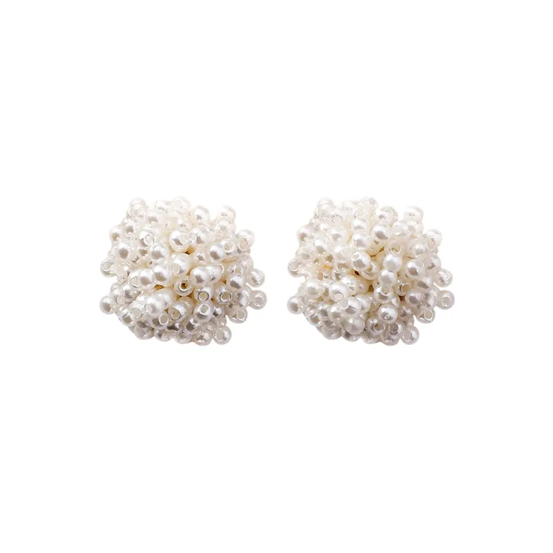 High-grade Pearl Net Red Beaded Flower Earrings - Grocery