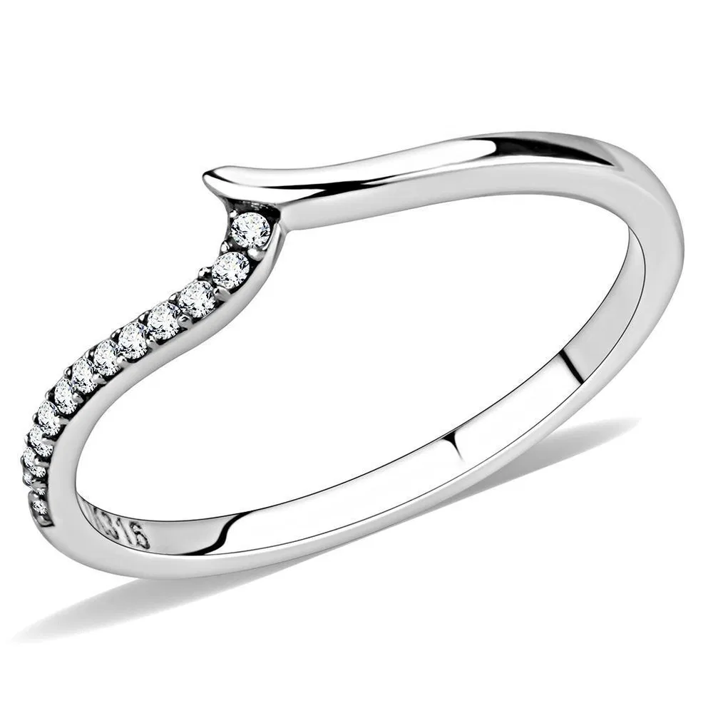 DA162 - High polished (no plating) Stainless Steel Ring with AAA Grade CZ in Clear - Grocery