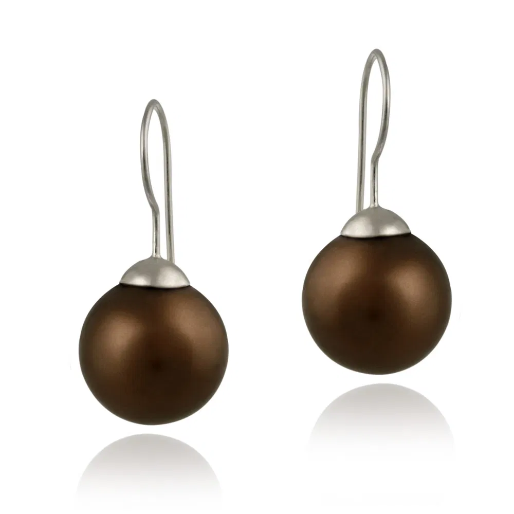 Sterling Silver 16mm Bronze Shell Pearl Drop Earrings - Grocery