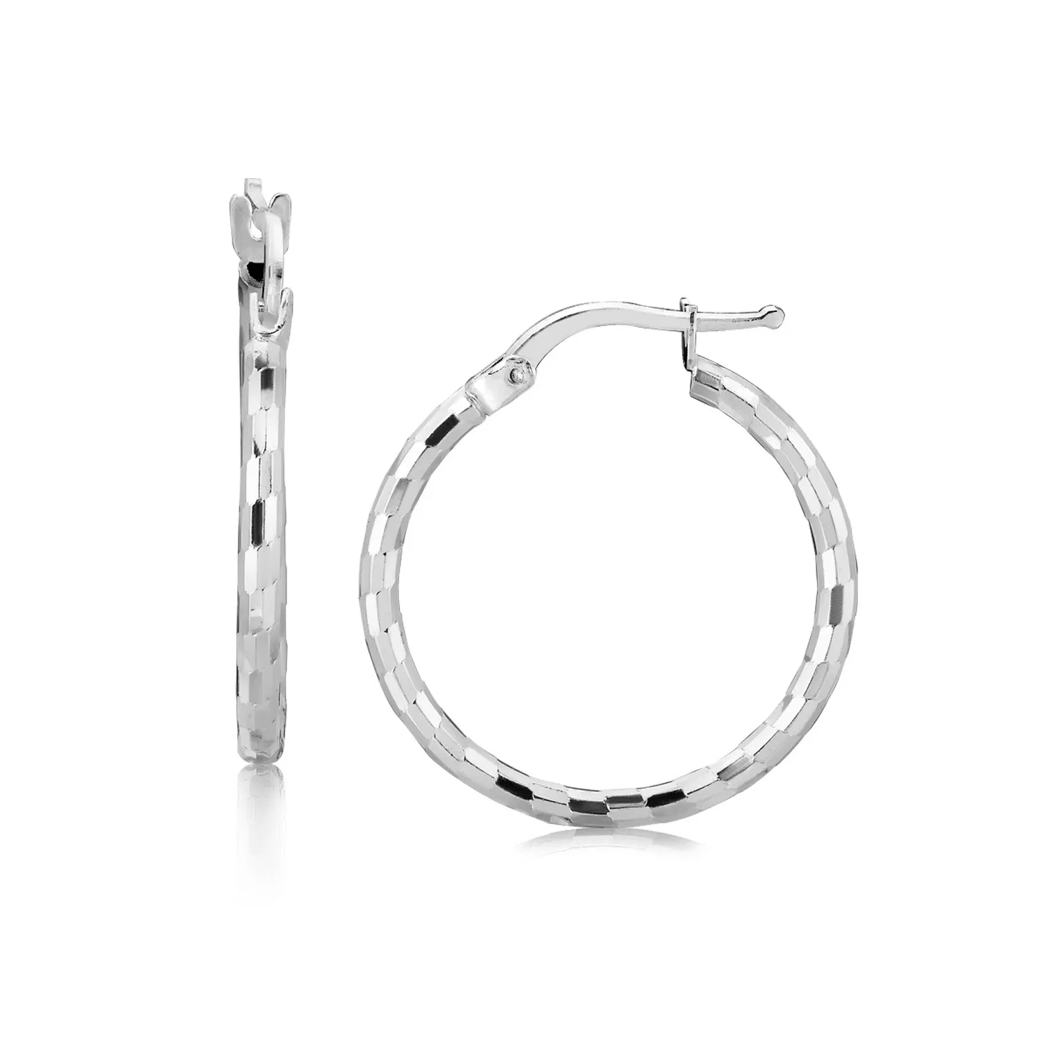 Sterling Silver Diamond Cut Hoop Earrings with Rhodium Plating (2x20mm) - Grocery