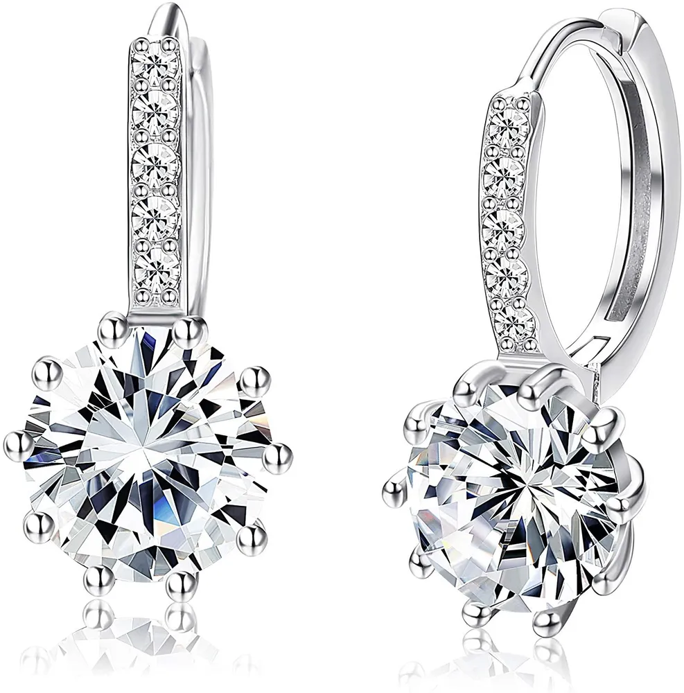 925 Sterling Silver 8mm Round-cut Cubic Zirconia Huggie Hoop Earrings for Women - Grocery