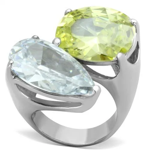 TK1424 - High polished (no plating) Stainless Steel Ring with AAA Grade CZ in Apple Green color - Grocery