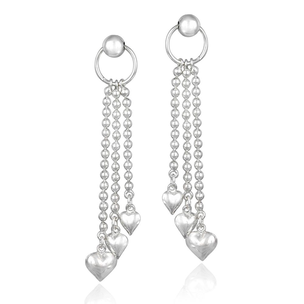 Sterling Silver Chain & Hearts Dangle Earrings - Grocery