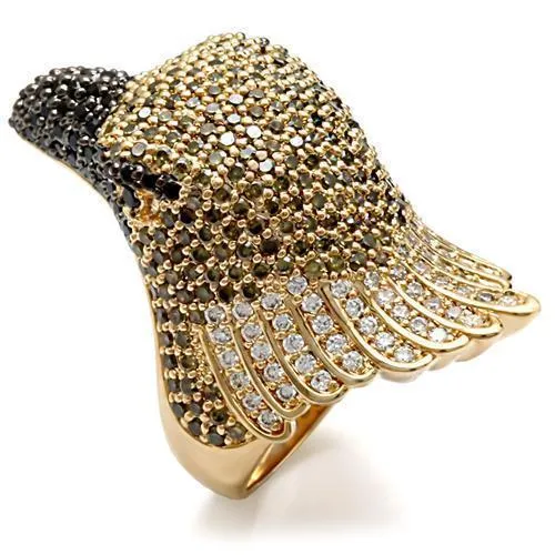 1W084 - Gold+Ruthenium Brass Ring with AAA Grade CZ in Multi Color - Grocery