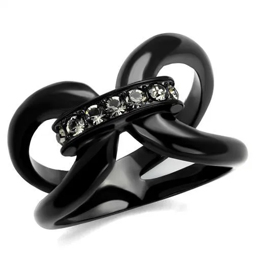 TK2098 - IP Black(Ion Plating) Stainless Steel Ring with Top Grade Crystal in Black Diamond - Grocery