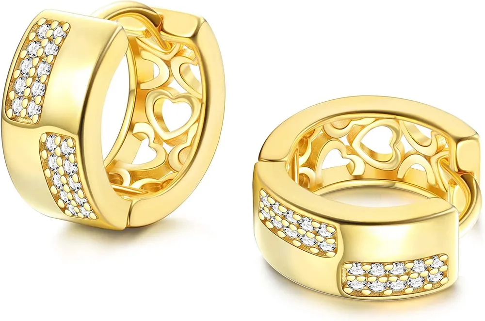 925 Sterling Huggie Hoop Earrings for Women 18K Gold Plated CZ Hoop Earrings Hypoallergenic Sensitive Ears Christmas Birthday Gifts - Grocery