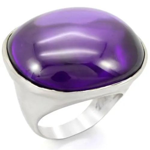 0W345 - Rhodium Brass Ring with Genuine Stone in Amethyst - Grocery