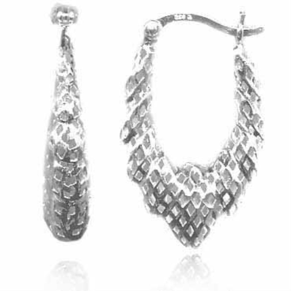 Sterling Silver Diamond Cut Filigree Hoop Earrings - Grocery
